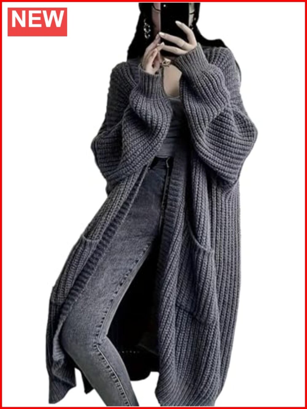 Womens Long Open Front Cardigan Sweater Chunky Cable Knit Duster with Pockets
